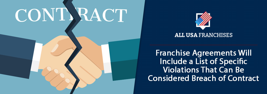 These Are Typically Violations That Can Result in Immediate Termination of the Franchise Agreement Franchisor and Franchisee United Hands Symbolizing Franchise Contract Being Torn Apart by a Crack