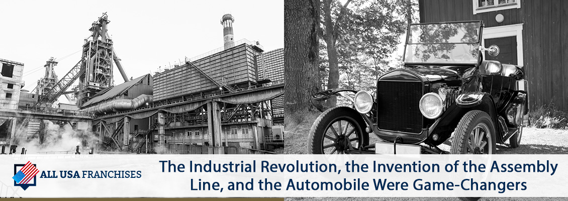 A Factory and a Car Representing the Industrial Revolution and the Invention of the Assembly Line