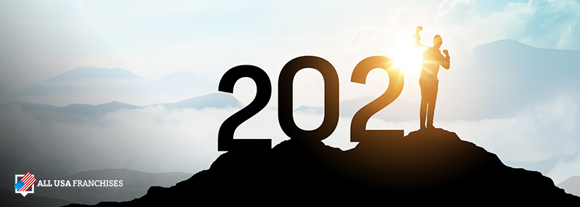 2021 Numbers on a Mountain With Sunrise as a Background and the Number 1 Is a Successful Franchise Owner