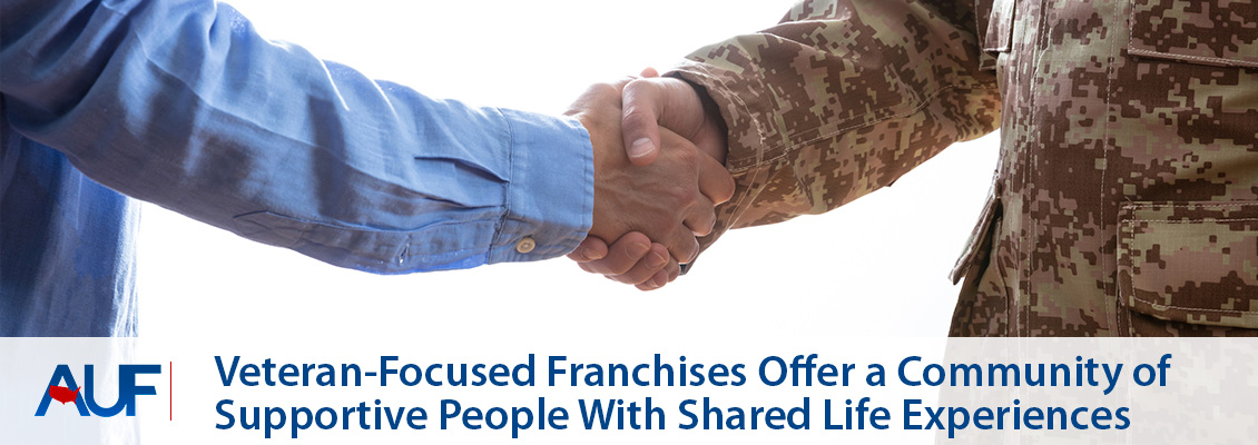 Soldier Shaking Hands With Franchisor Offering a Veteran-Focused Franchise With Supportive Franchisees With Shared Life Experiences